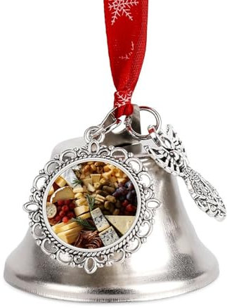 Christmas Bells Decorative BellsBeautiful Cheese Boardprinted Christmas Tree Bells Ornament Metal Jingle Bells for Christmas Holiday Decoration Metal Indoor and Outdoor Blessing Bells