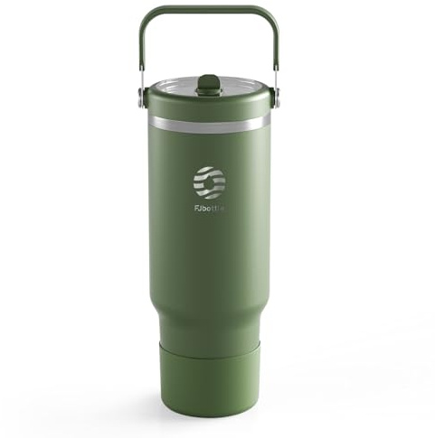 Fjbottle 1180 ml isolerad mugg med sugrör och handtag, kaffetermos med 2-i-1 lock kaffekopp BPA-fritt rostfritt stål, även lämplig för resemugg, isolerad mugg