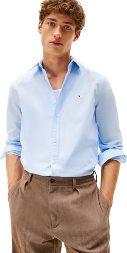Tommy Hilfiger Herr Flex POPLIN Kent krage SF skjorta MW0MW40460 L/S skjorta, blå, M, Blå (söt blå), M