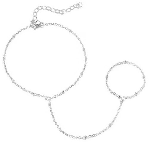 Emibele Pulsera Cadena Mano para Mujeres, Cadena Mano Delicada En Capas con Anillo Dedo, Acero Inoxidable No Se Empaña Pulseras Plata para Mujeres, Joyería Adjustable Cumpleaños Día San Valentín