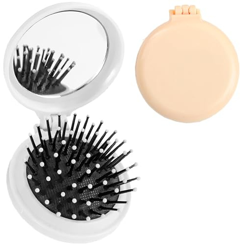 2 Packs Brosses à Cheveux de Miroir de Voyage Pliables,Peigne de Voyage Pliante Ronde Peigne à Cheveux de Poche,pour Hommes, Femmes et Filles, Blanc laiteux et jaune laiteux