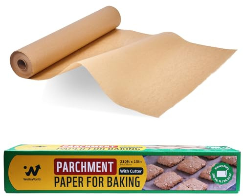 Unbleached Parchment Paper Roll, 15 in x 210 ft Unbleached Non-Stick Baking Paper, Heat Resistant & Food Grade Brown Parchment for Baking, Oven, Cooking, Grilling, Air Fryer
