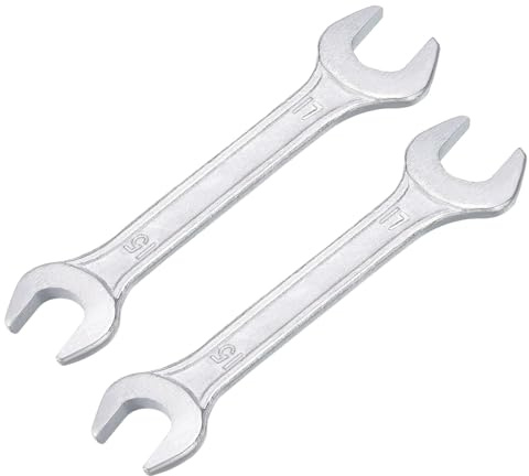Mandouer 2pcs Spanner Set, Metric 15mm × 17mm Spanner, Galvanised Threaded Steel Double Open End Wrench for Automotive Maintenance, Machinery and Equipment Repair