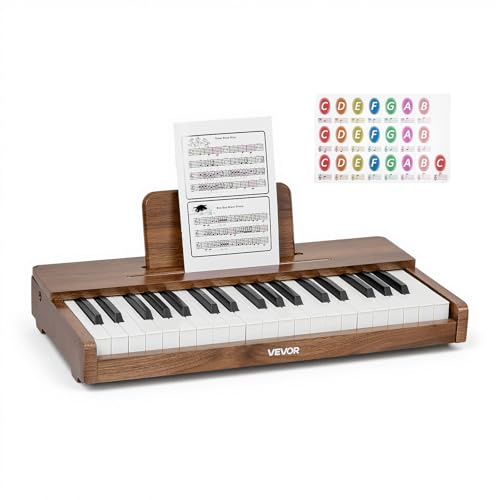 VEVOR Clavier de Piano Électronique Enfant 37 Touches Piano Électronique en Bois Mini Jouet Musical Éducatif pour Tout-Petits Garçons Filles, avec Double Alimentation, Volume Réglable, Couleur Noyer