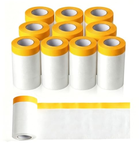 DUDUI 10 rollos de lámina protectora con cinta adhesiva, 55 cm x 20 m, con banda dorada, resistente a los rayos UV, para trabajos de pintura, transparente, lámina de polietileno con cinta dorada