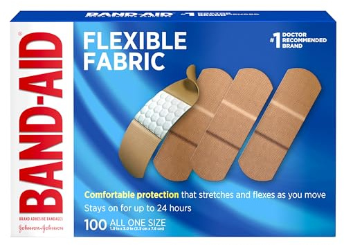 Band-Aid Brand Flexible Fabric Sterile Adhesive Bandages, Comfortable Cushioned Wound Care & Protection for Minor Cuts, Scrapes & Burns, First Aid, Hurt-Free Comfort Pad, One Size 1x3 In, 100 Count