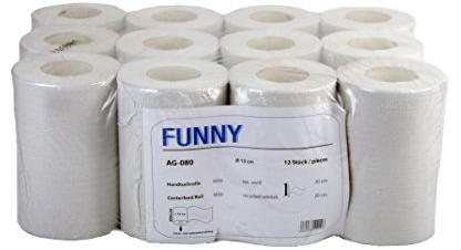 Funny Papierhandtuch-Rolle, Innenzug, 20 cm, 1-lagig, recycling weiss, Mini, 1er Pack (1 x 12 Stück)