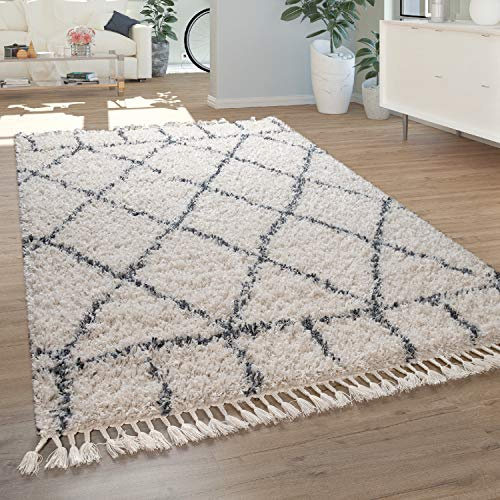 Paco Home Tapis Salon, Chambre/Poils Longs Shaggy Motifs Coloris Et Tailles Variés, Dimension:120x170 cm, Couleur: Crème 12