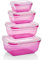 Grizzly 4er Set Frischhaltedosen (0,4L, 0,8L, 1,4L, 2,3L), rechteckig, Kunststoff, 100% Luft-/wasserdicht, mikrowellengeeignete Vorratsdosen, Berry