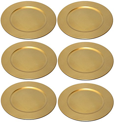 TAMLED 6 x Platzteller used look Dekoteller Ø 33 cm gold für Event Hochzeit Geburtstag Party Catering Familienfeier Deko Silvester Weihnachten Ostern in wiederverwendbarem Kunststoff