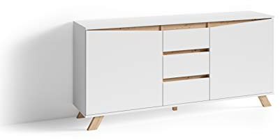 byLIVING Sideboard Valentin/Kommode Artisan Eiche hell-braun mit weiß Kombination/Schrank mit 2 Türen und 3 Schubläden/im Scandi-Style/Grifflos/B 160, H 80, T 38 cm