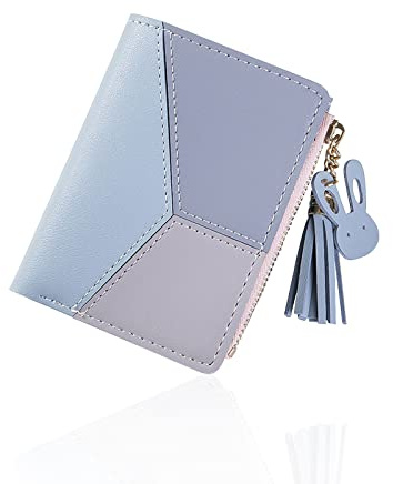 FuninCrea Ladies Zipper Wallet, Small Purse with Metal Snap Button, Leather Wallet for Women with Coin Bag, Multifunction Bifold Ladies Purse, Credit Card Holder Wallets for Girls (Blue)