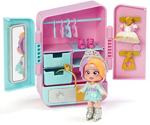 KOOKYLOOS - Tara's Wardrobe, Armario para muñecas con más de 18 Accesorios de Moda y muñeca Exclusiva con 3 Expresiones Divertidas, Incluye Ropa, Perchas, cajones y 3 Stickers