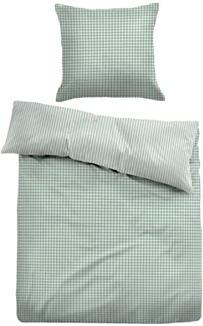TOM TAILOR 0047696 Bettwäsche Garnitur mit Kopfkissenbezug Linon - Country 1x 155x220 cm + 1x 80x80 cm, Wintergreen