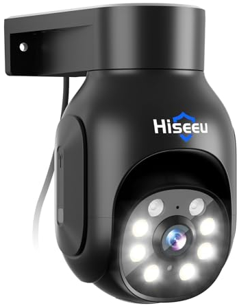 Hiseeu Telecamera Wi-Fi Esterno 360 Gradi 2K Visione Notturna a Colori, 2.4G WiFi 5MP PTZ Telecamera Sorveglianza Esterno,Tracciamento Auto,Rilevamento del Umano, Allarme Sirena Lavora con Alexa