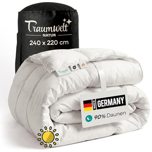 Traumwelt Natur Made in Germany duntäcke 240 x 220 cm av 90 % dun och 10 % fjädrar, sommarfilt, lämplig för allergiker (nomite), Öko-Tex 100 klass 1-certifierad, downpass