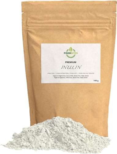 Food Bites Inulina a Catena Lunga Excellence 100g - Inulina di Cicoria in Polvere pura al 100% - Fibra Prebiotica per Ridurre l'apporto Calorico dei Cibi