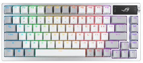 ASUS ROG Azoth Mechanische Gaming-Tastatur, 75%, Metallabdeckung, ABS-Tasten, ROG NX Snow geschmiert, IR, BT und USB-C, OLED-Display, DREI Höhen, kompatibel mit Mac, spanisches QWERTY-Weiß