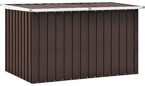Tino Tech Boîte de rangement en acier galvanisé et plastique - 149 x 99 x 93 cm - Marron - Boîte de rangement rembourrée - Pour l'extérieur, le jardin - Coffre à jouets d'extérieur