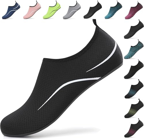BARFULKER Scarpe da Scoglio Donna Scarpe da Immersione Uomo Scarpette Antiscivolo Water Shoes Scarpe da Acqua per Spiaggia Surf Bagno Snorkel Yoga Sport Acquatici (Nero,44 EU)