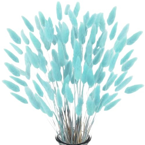 Secas Naturales Cola de Conejo Flor,Hierba Seca de Cola de Conejo 60pcs Hierba de Pampas Secas para La Sala de Estar del Hogar Decoración de Racimos de Flores,Azul