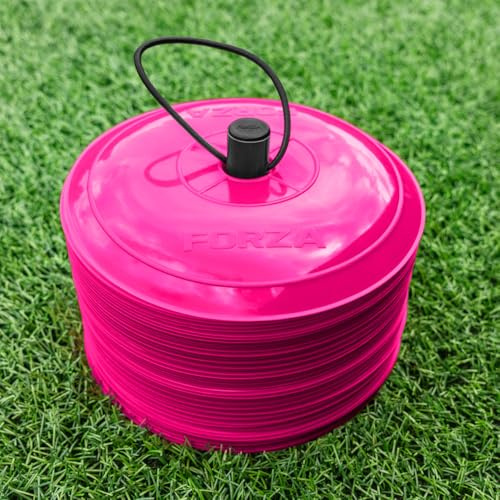 FORZA Near Flat Training Marker Cones [10 färger] | 50-pack med 23 cm breda, ultra-hållbara koner – perfekt för fotboll, rugby, hockey och mer