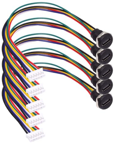 NFHK Juego de 5 conectores hembra tipo C a 6 pines, paso de cable = 2 mm, montaje en panel CC 5 V/20 V PD