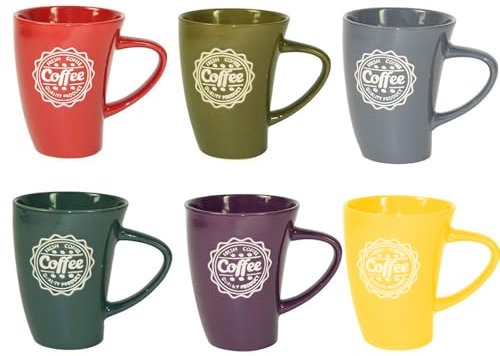 PALUPLUS Set 6 Tazze da Colazione in Porcellana Multicolor, Capacità 350 ml, Tazze Mug con manico, Lavabili in Lavastoviglie, adatte per Microonde, per Thè, Tisane, Latte, Caffè Americano -761