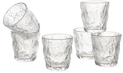 Baroni Home Set 6 pz di Bicchieri in Vetro Decorati con Rifiniture in Rilievo 30 CL, Bicchieri Eleganti Lavabili in Lavastoviglie, 8x8x10 cm, Effetto Ghiaccio