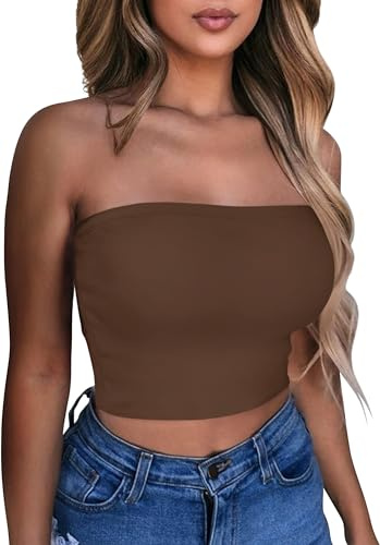 Womens Tube Top Summer Strapless Bandeau Tops Slim Fit Crop Vest | soft and lightweight, elasticated waist, backless and off shoulder, trendy cropped shirts for daily wear