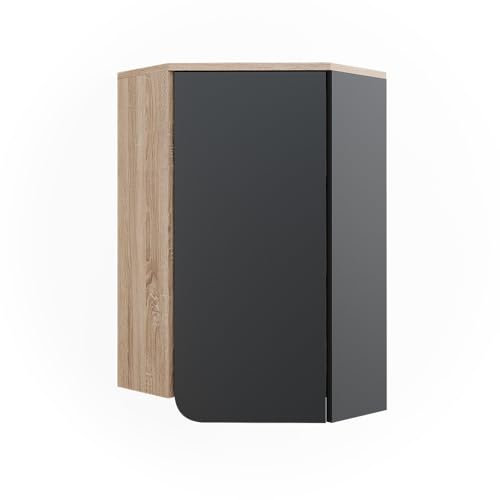 Vicco Eckhängeschrank Sonoma/Anthrazit Karen 42x75x42 cm - hängende Badezimmerschrank, Zusätzlicher Stauraum ohne Stellfläche zu verbrauchen