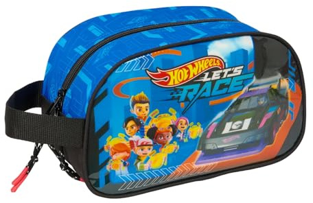 Safta HOT Wheels Let's Race Kulturbeutel für Kinder, mittelgroß, mit Griff, Kinder-Kulturbeutel, anpassbar an den Wagen, einfache Reinigung, bequem und vielseitig, Qualität und Widerstandsfähigkeit,