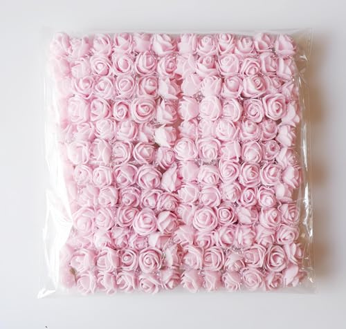 Luvhua Mini Foam Roses Artificial Flowers Bulk, Foam Small Flowers Heads for Crafts, Fake Roses for Decoration, Tiny Flowers (Light Pink)