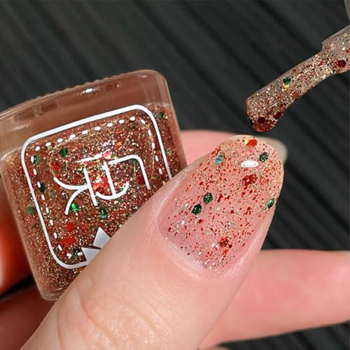 Christmas Festive Bronze Glitter Nail Polish, Shimmer Diamond Nail Polish with Prismatic Sparkle, Flash Shiny Quick Drying Long Lasting Nail Varnish for DIY Manicures & Party Glam Looks​