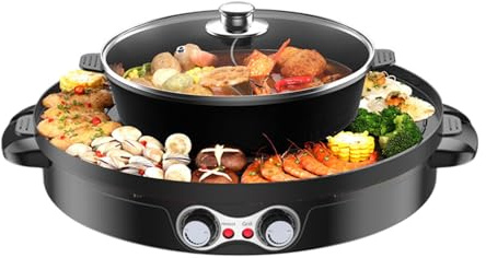 Charocean Hot Pot - Pentola elettrica 2200 W, 220 V, griglia elettrica 2 in 1, multifunzione, con piastra rimovibile, per dormitorio, casa (nero)