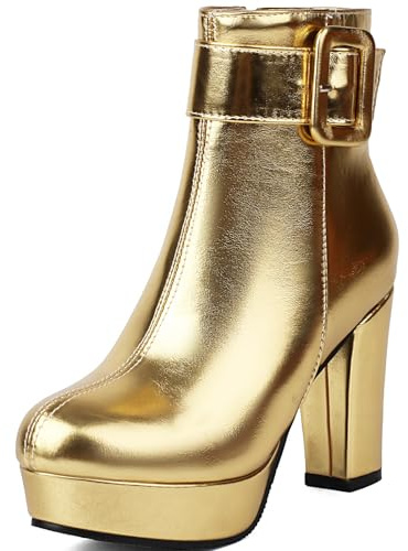 Cocey Stivaletto metallico | tacco a blocco plateau con fibbia per cintura per feste, tacco da 9,5 cm, gold, 42 EU