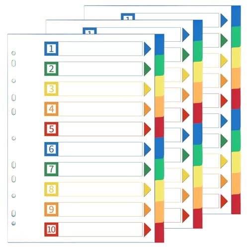 A4 Ordnerregister, 3Er Set, 10-Teilig, Bunte Pp Trennblätter