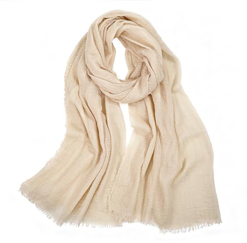 Mabor Apricot Hijab Scarf, Crinkle Vintage Soft Thin Scarf with Fringed Edges for Muslim, Head Wrap Scarves for Travel, Long Shawls for Women