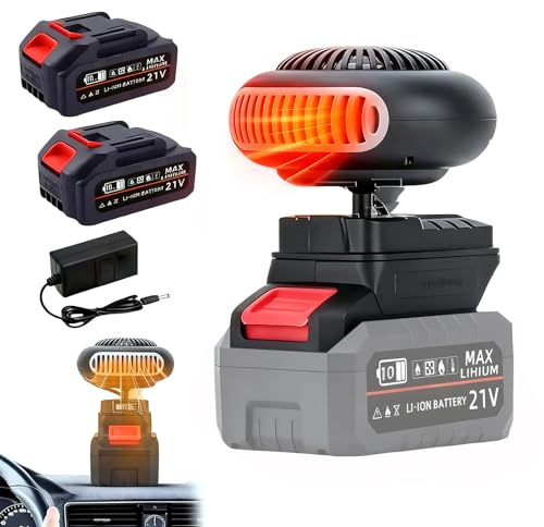Cordless Portable 180-Degree Rotation Heaters, 170W Battery Powered Heater for 220V Battery, 2-Temp Settings & Car Defroster, Mini Heater for Office Workshop Car Camping Indoor Use (2 Battery)