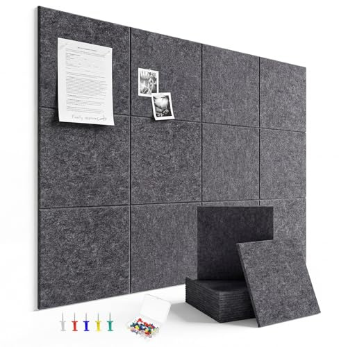 Large Cork Board Alternative 48 x 36, 12 Pack Pin Board, Bulletin Boards | Includes Pushpins & 70 Removable Adhesive Tabs, High-Density, Notice Boards for Wall Office Home Decor (Dark Grey)