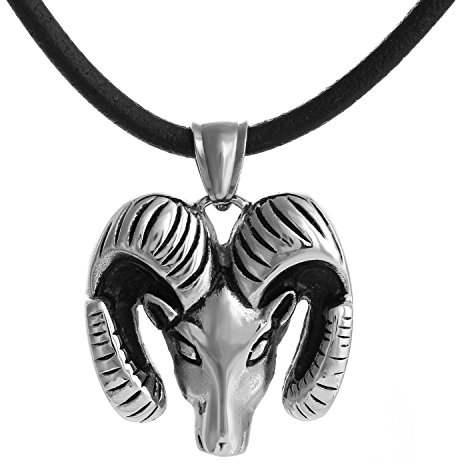 DonDon Herren Halskette Leder 50 cm mit Anhänger Sternzeichen Widder Edelstahl verpackt in schwarzem Samtbeutel