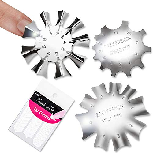 DANNEASY 3Pcs Easy French Nail Smile Line Acrylic Gel Cutter Tool C-Shaped Manicure Edge Trimmer Cutter Template With 1Pcs French Nail Stickers Tips Guides