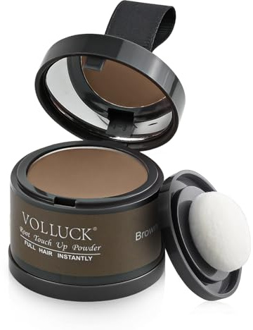 VOLLUCK Root Touch up Powder 4g – Covers Grey Roots & Conceals Thinning Hair, Hairline Powder for Men & Women – Natural Look, Easy to Use & Compact for Quick Touch Ups (Brown)