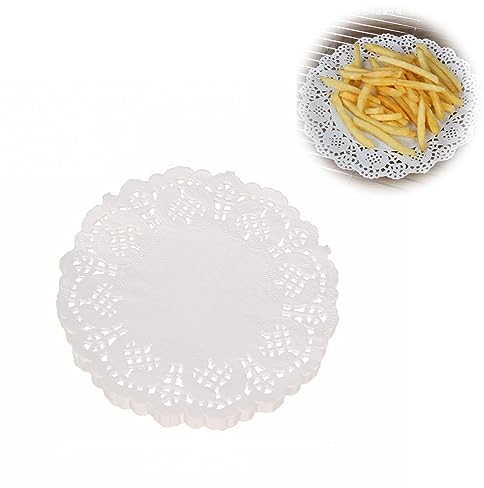 LJFEA Centrini Carta Pizzo,150 Pezzi Centrini di Carta Rotondi di Pizzo Bianco Cuscinetti per Imballaggi per Decorazioni da Tavola per Feste o Matrimoni, 3,5 Pollici