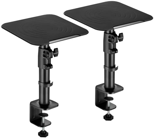 2 x Universal Lautsprecher Tischhalterung – Höhenverstellbar 26–40 cm – Neigbar ±15° – Boxenständer Lautsprecherständer bis 15 kg – für Schreibtisch, Studio, DJ & PA – Schwarz Modell BH7BA