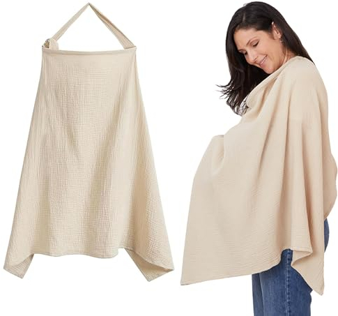 Stilltuch, Stilltuch für Unterwegs, Weicher Und Atmungsaktiver Stillschal Stilltuch StillschüRze Musselin-Stillbezug für Babys Nursing Cover für Unterwegs(Khakifarbe)