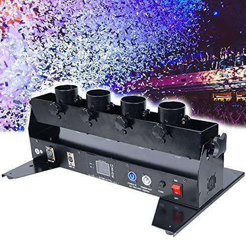 Hydravex Máquina de Confeti eléctrica Máquina lanzadora de 4 Confeti, cañón de Confeti DMX, Efecto de iluminación de Escenario, soplador de Confeti para Bodas, Discotecas, espectáculos, Discotecas