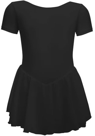 BALAYSIER Ballettkleidung Mädchen Ballettkleid Kurzarm Balletttrikot Baumwolle Tanzkleid Tanzbody Mit Chiffon Rock Tütü(Schwarz, 150)
