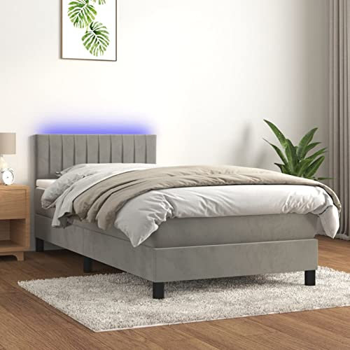 qohoio Boxspringbett mit Matratze & LED Bett Boxspringbett Bett Mit Matratze Polsterbett Schlafzimmer MöBel Hellgrau 90x200 cm Samt - 3134501