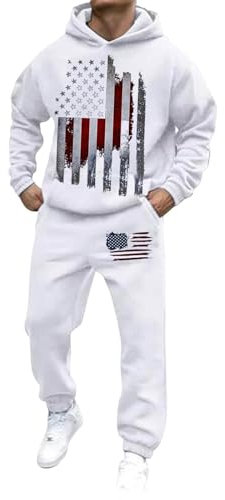 Herren Casual Solid Two Suits Overhead Hoodie Trendy Herren Casual Fashion Loose 3D Printed Hoodie Hose Set Smoking für Abschlussball, weiß, M
